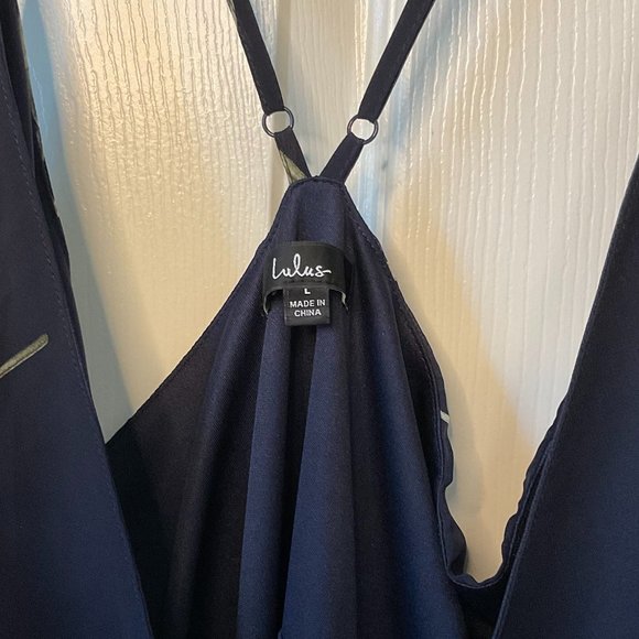 Lulus - Navy and White - Floral High-Low Wrap Dress - Size Large - Picture 8 of 13